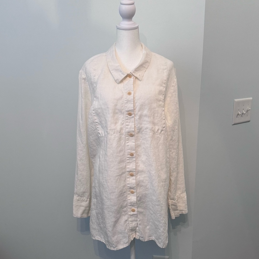 Flax Off-White Linen Button Down Shirt Size Large